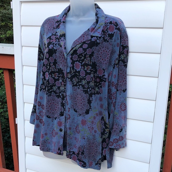 Tianello Blue and Purple Floral Button Down Shirt - Picture 6 of 12